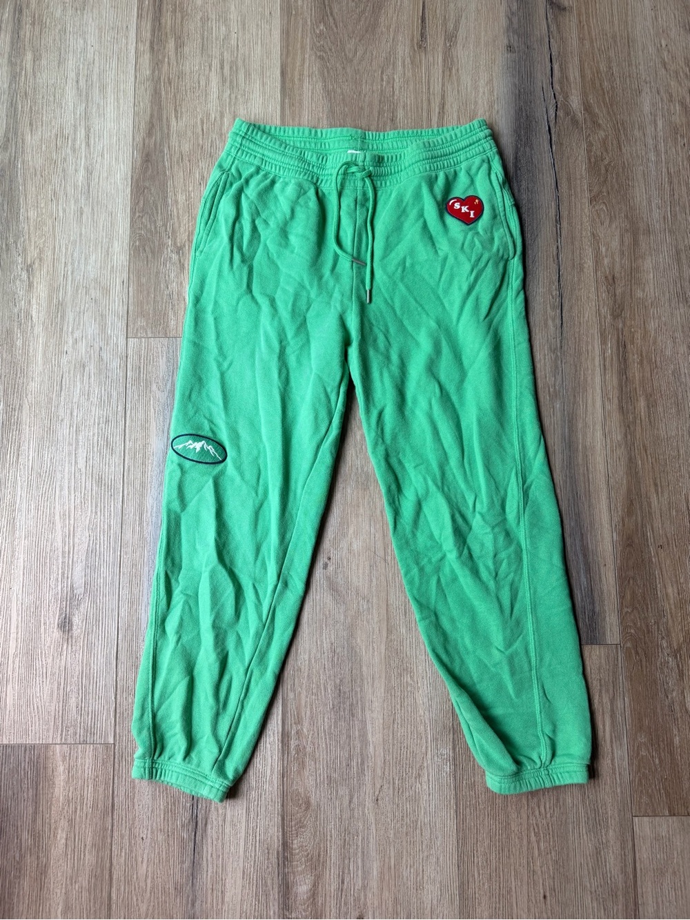 aerie Bright Green Kids Joggers with Heart Patch
